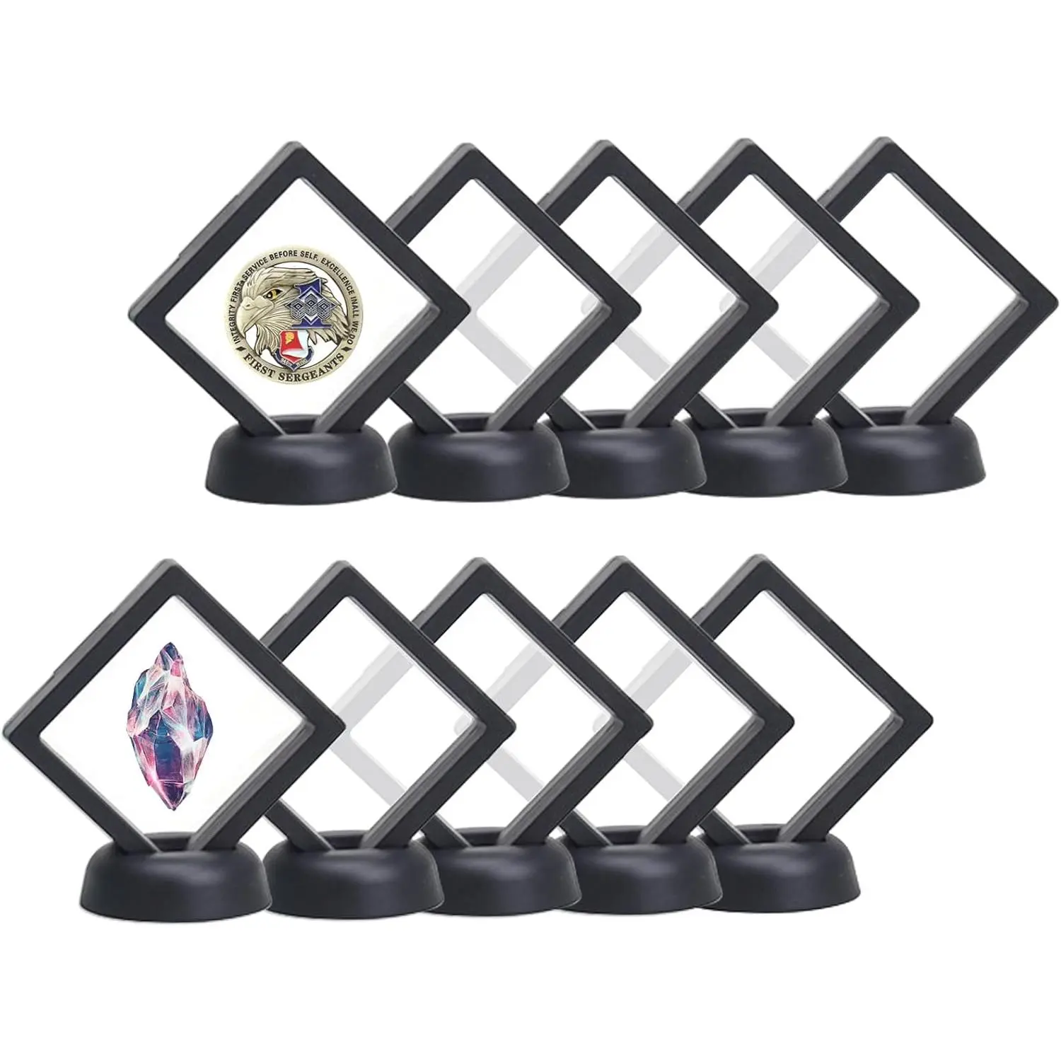 Floating Frame with Stand,   Display Holder, Floating Display, 2.75"x2.75"  Packing Frame 10 Pack (Black)