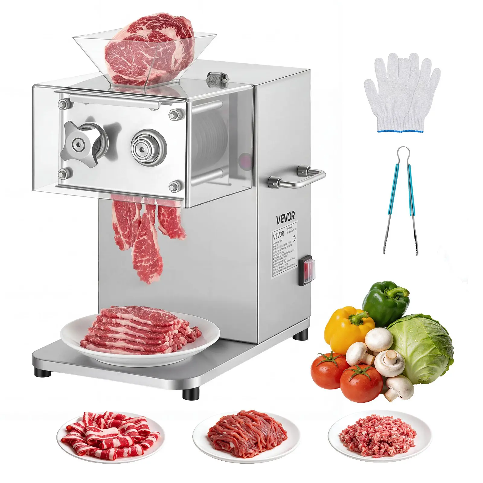VEVOR 850W Power Meat Slicing Machine, Heavy-Duty 5mm Stainless Steel Blade Shredder for Boneless Meat & Soft Vegetables, Electric Commercial Food Slicer for Kitchen & Restaurant