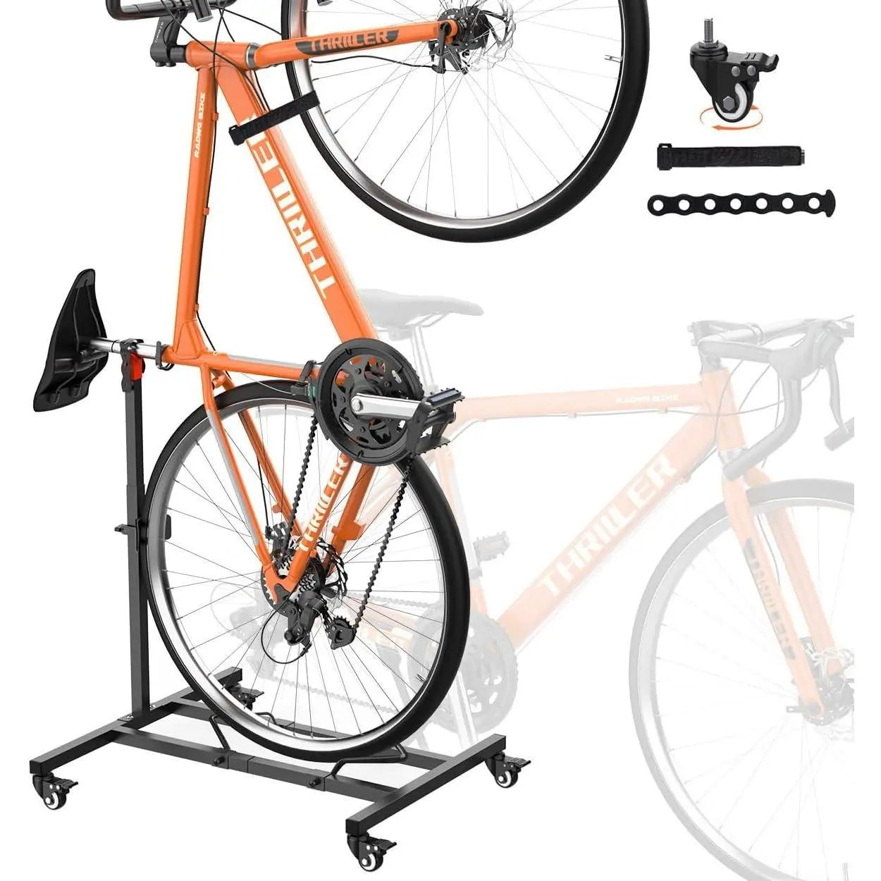 Freestanding Space-Saving Vertical Bike Stand with Adjustable Height for Wheels up to 29”, Indoor Bike Storage Rack for Garage & Apartment, Upright Bicycle Holder for MTB Road Bike