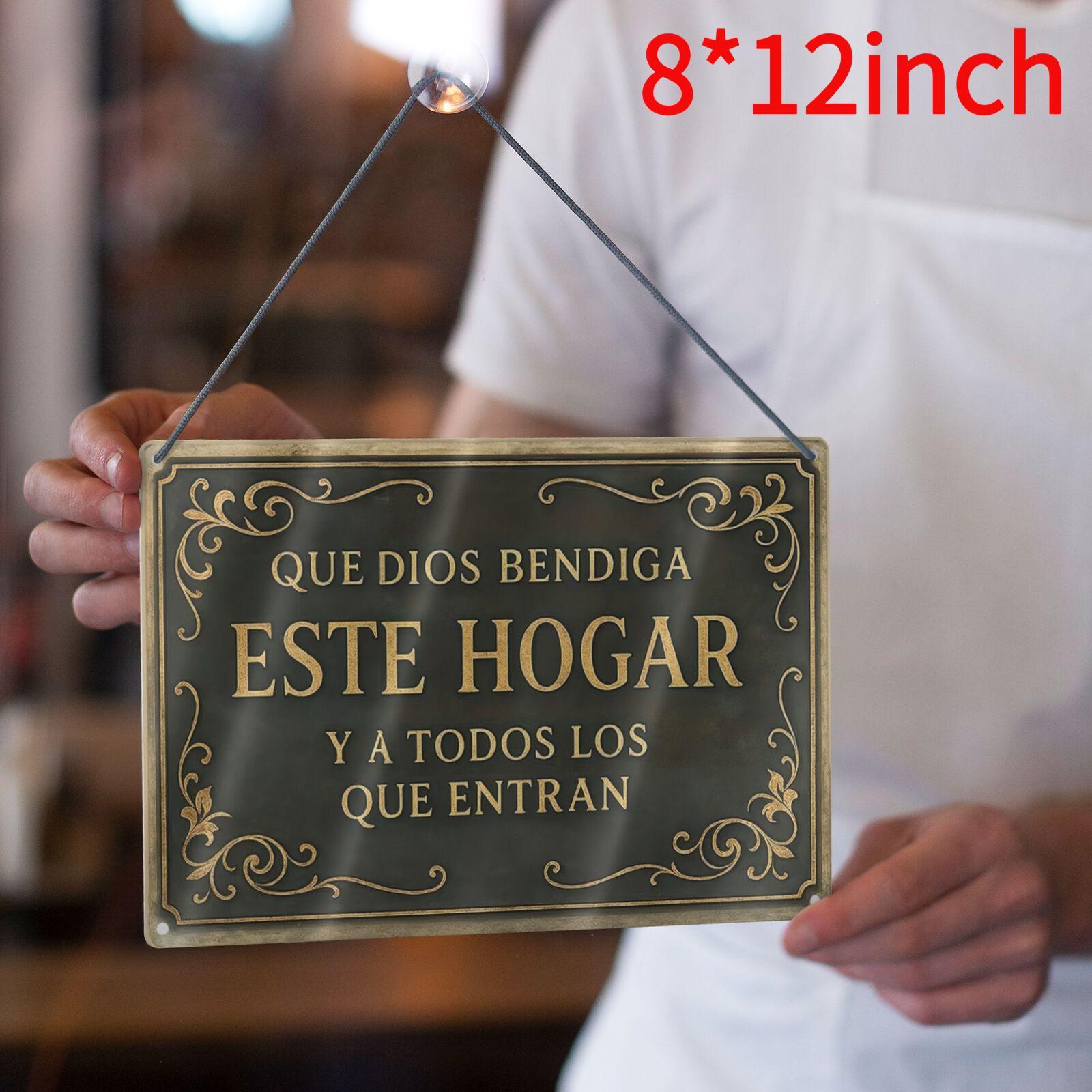 2D Flat, 1pc，8*12inches Metal Wall Art Sign, Wall Decoration Poster, Spanish "God Bless This Home" Theme Iron Wall Art, Suitable for Home Prayer Room, Bedroom, Study Room, Living Room, Dining Room, Ideal Gift for Friends, Size 8x12inch