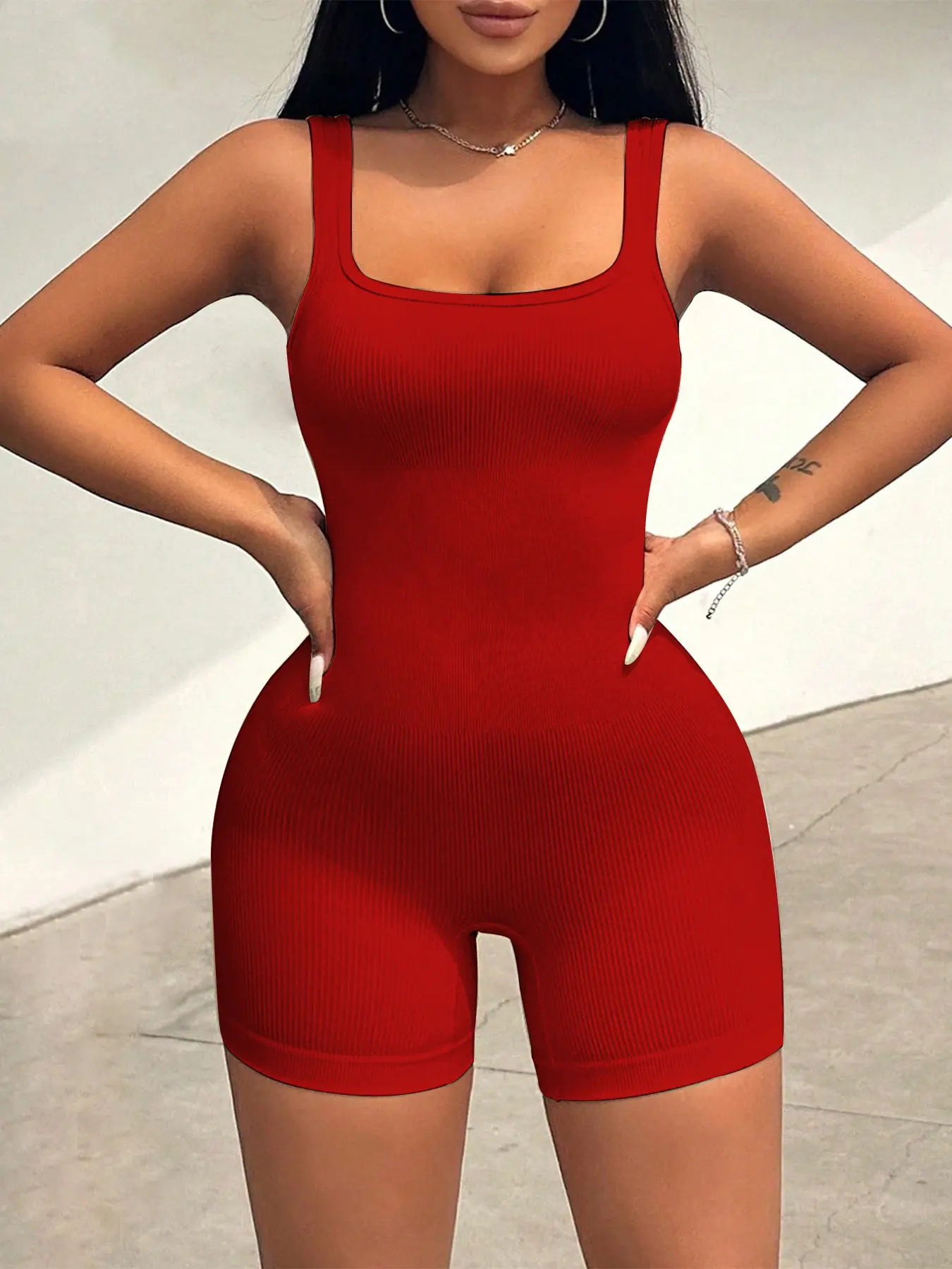 Women's Ribbed Shapewear Jumpsuit, Waist Cinching Butt Lifting, Slimming Flat Short Pants, Pure Color Sports Yoga Jumpsuit, All Seasons Casual Style, Ribbed Sport Jumpsuits