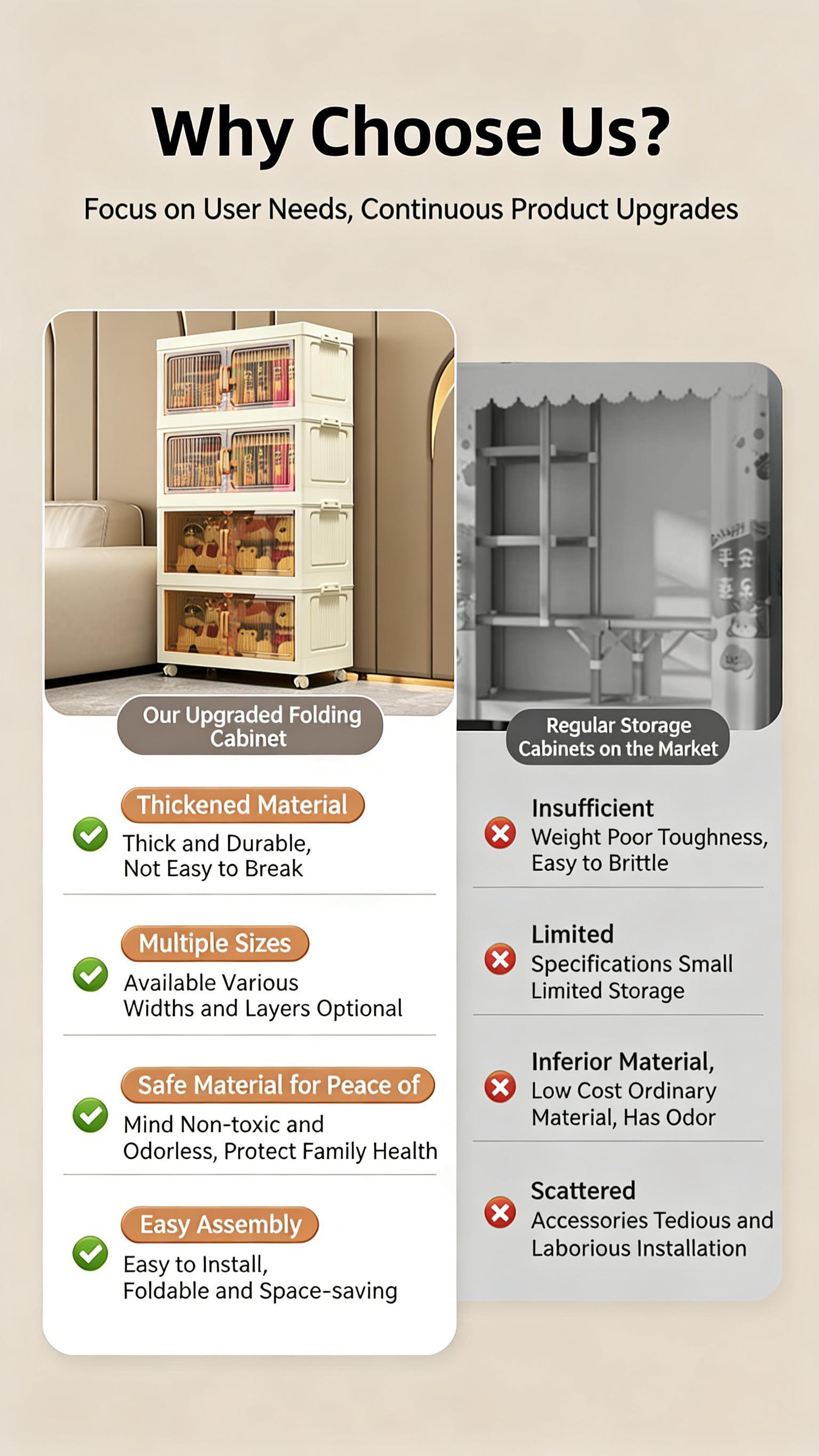 Folding 5 Tier Plastic Storage Bins with Wheels - Stackable Collapsible Storage Containers & Organizers for Daily Use
