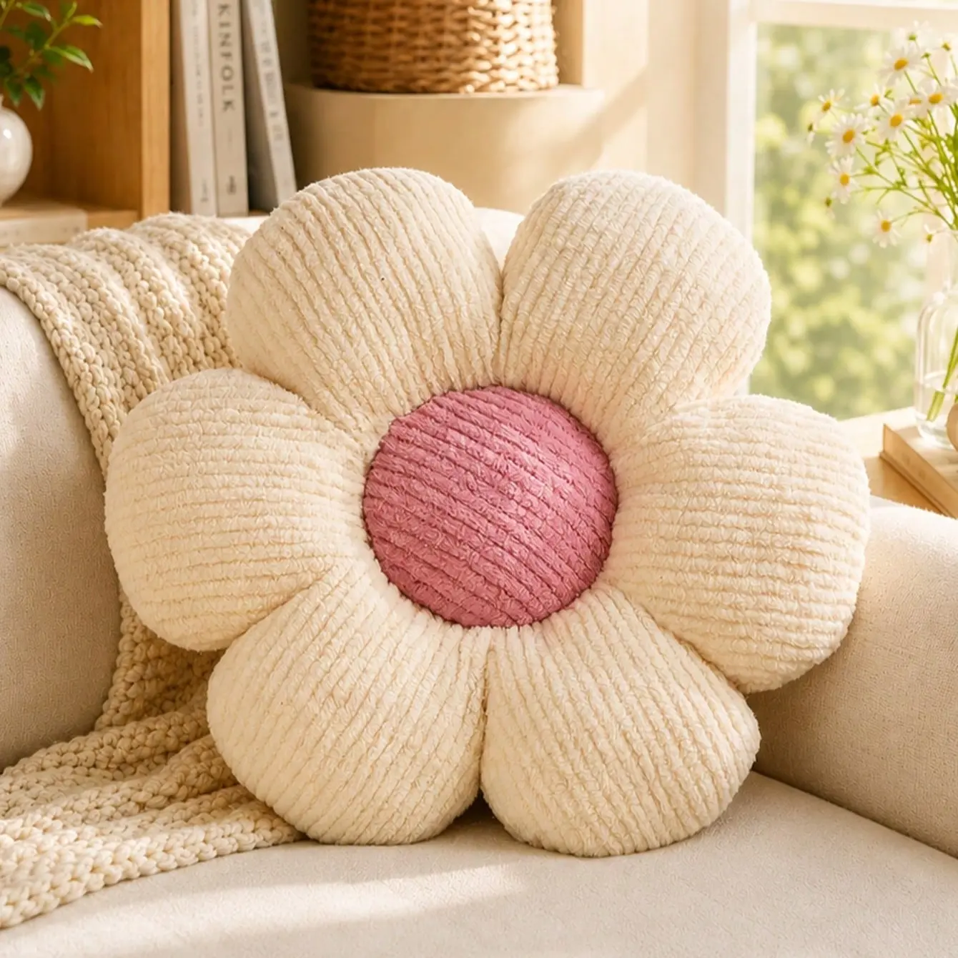 🌸 Cute Pastel Flower Floor Cushion | Cozy Corduroy Chair Pillow for Room Aesthetic 🛋️ All-Season Home Essential & Fall Harvest Must-Have 🍂 Perfect Gift Choice for Friends & Family Fabric Cushion, Home Decorative Cushion, Chair Cushions