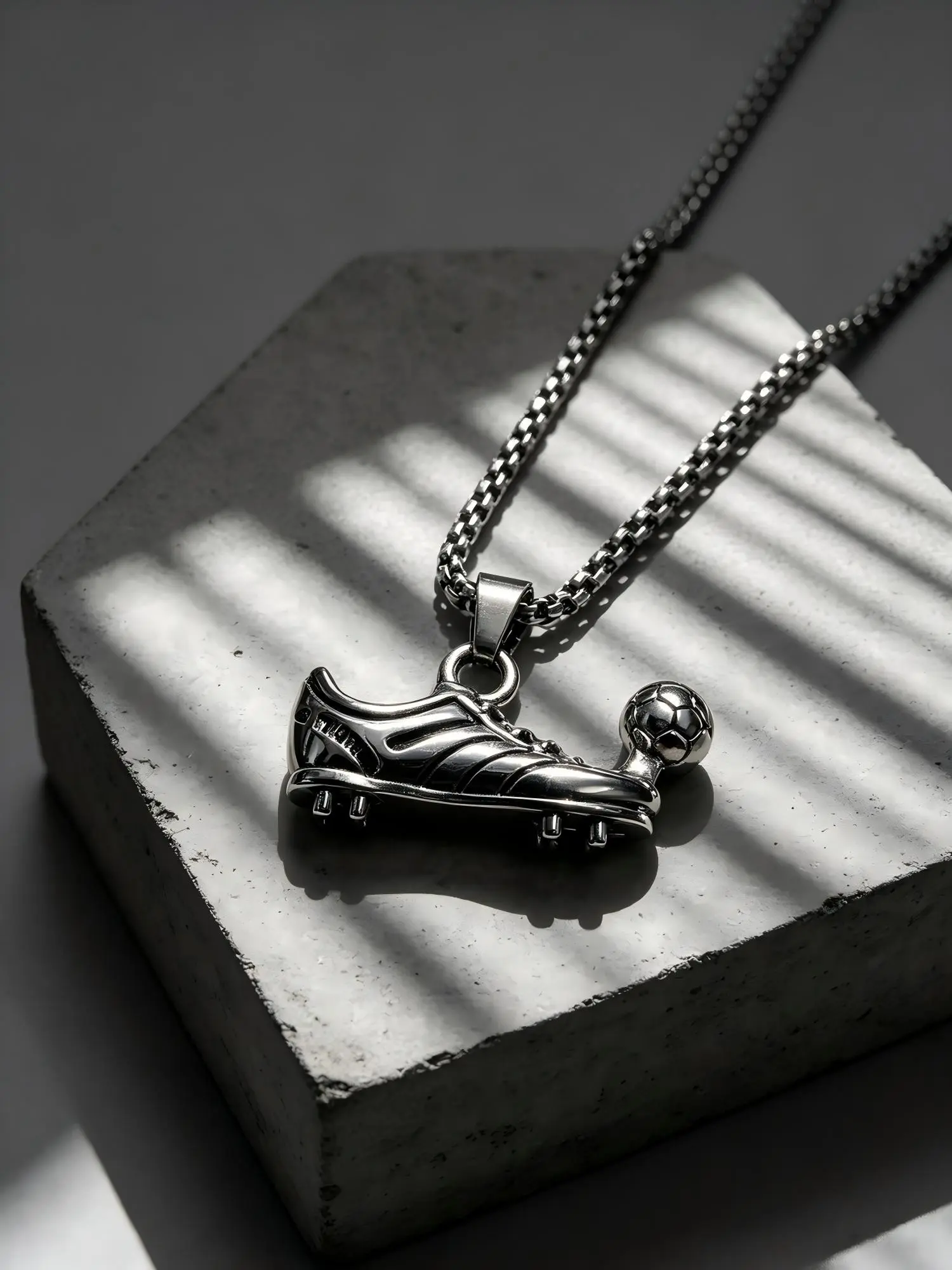 Stainless Steel Soccer Necklace Football Shoe Cleat Ball Pendant Cuban Curb Chain Waterproof Non Tarnish Sporty Aesthetic Jewelry Birthday Gift for Men Boys Boyfriend Son Friends Soccer Fans Matching Necklaces TikTok Made Me