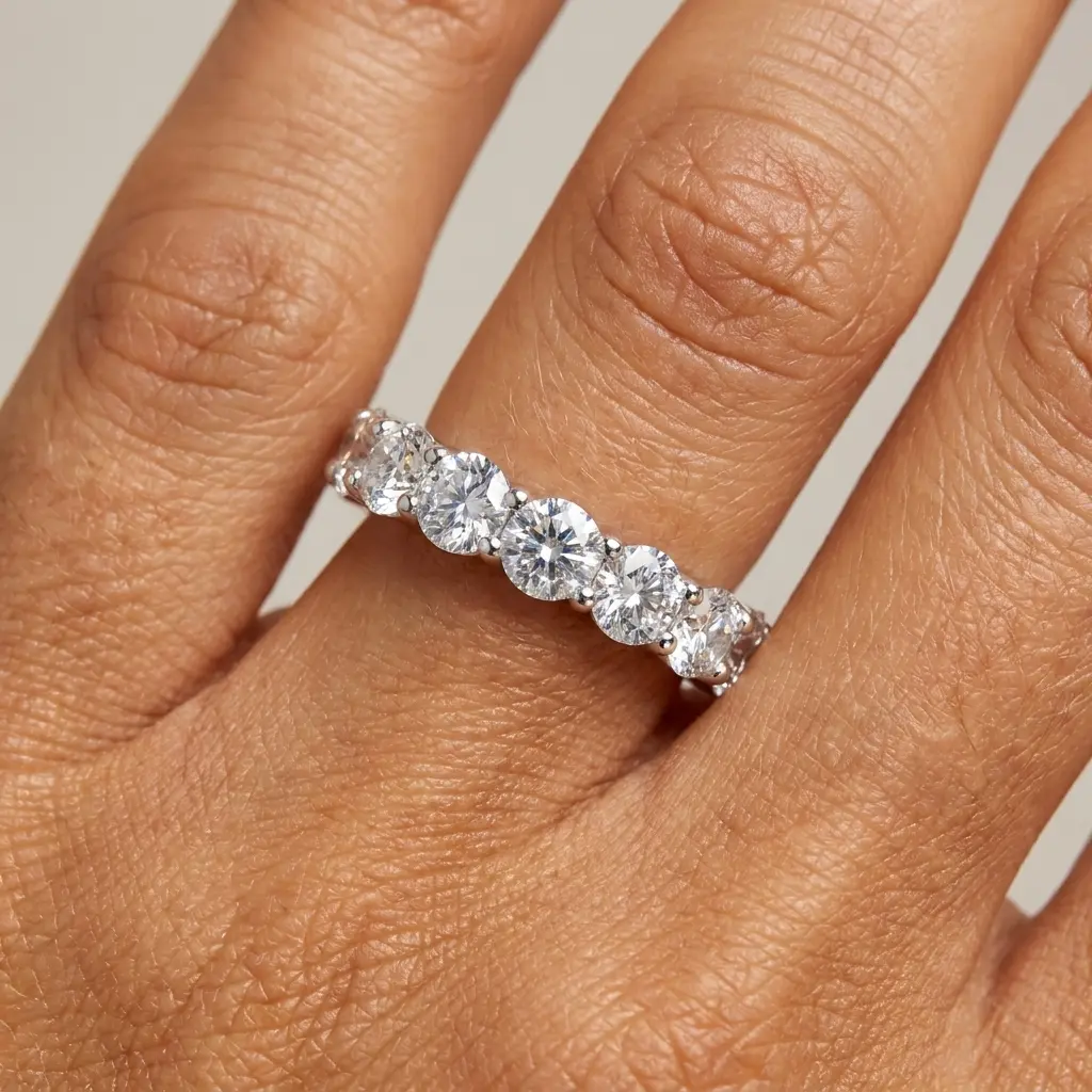Women's Moissanite Round Cut Full Eternity Band - Costume Jewelry Ring, Ideal for Couples, Holiday Gift