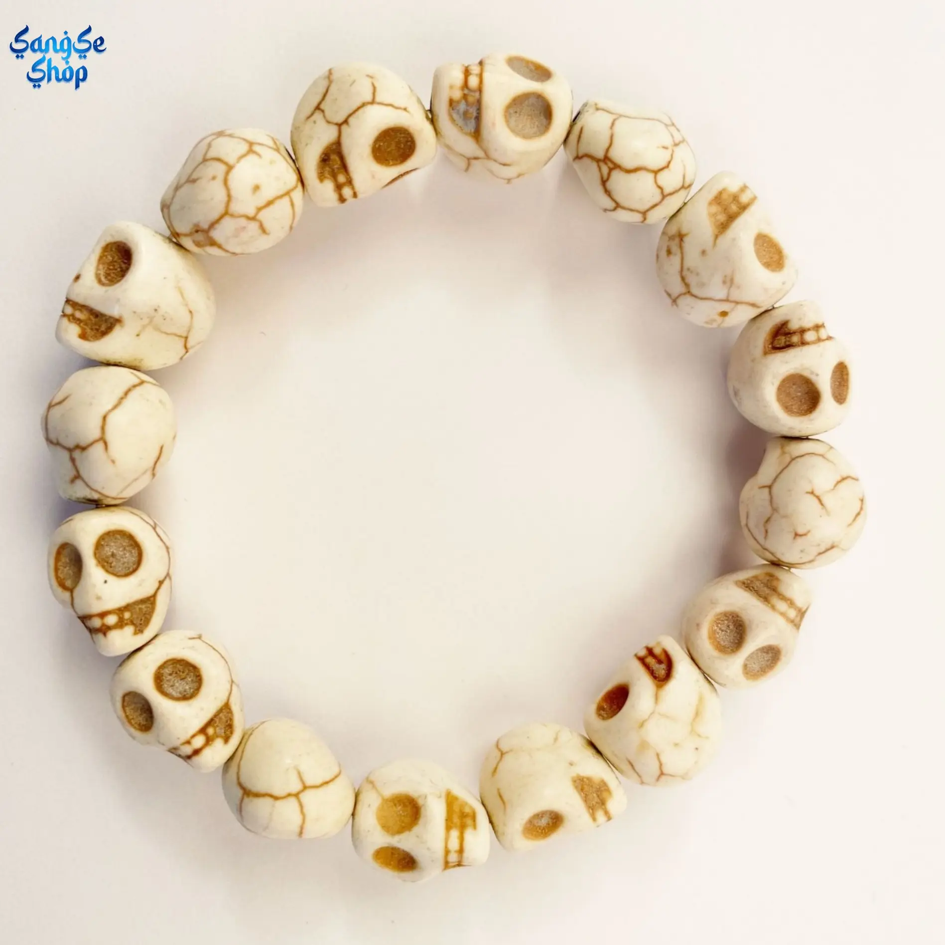5Pcs Skull Stone Bracelet, White Natural Stone Skull Bead Bracelet, Gothic Halloween Skeleton Wristband, Unisex Horror Style Jewelry Accessory, Spooky Season Costume Essential, Unique Surprise Gift for Men & Women