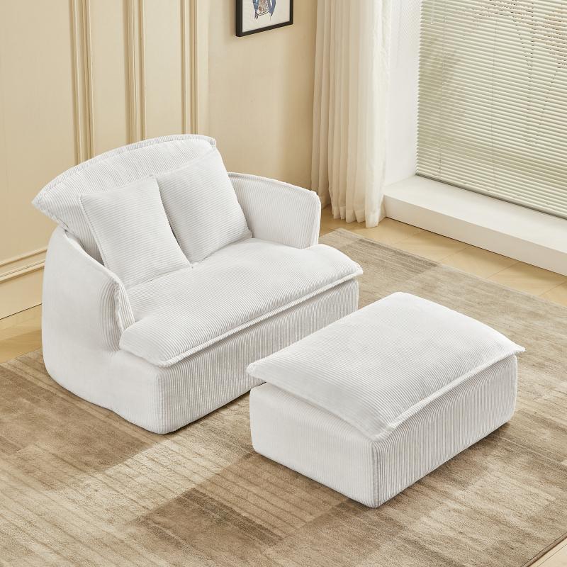 [SOIYELIFE] Convertib Compressed Sofa Chair with Ottoman, Modern Corduroy Fabric Armchair for Small Spaces, Living Room, Dorm, or Apartment