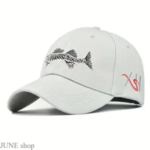 Unisex Fish Embroidery Peaked Baseball Cap For Adults, Breathable Outdoor Sun Protection Headwear, Practical Accessory Designed For Fishing Activities, Daily Casual Outings And Multiple Outdoor Sports Scenarios