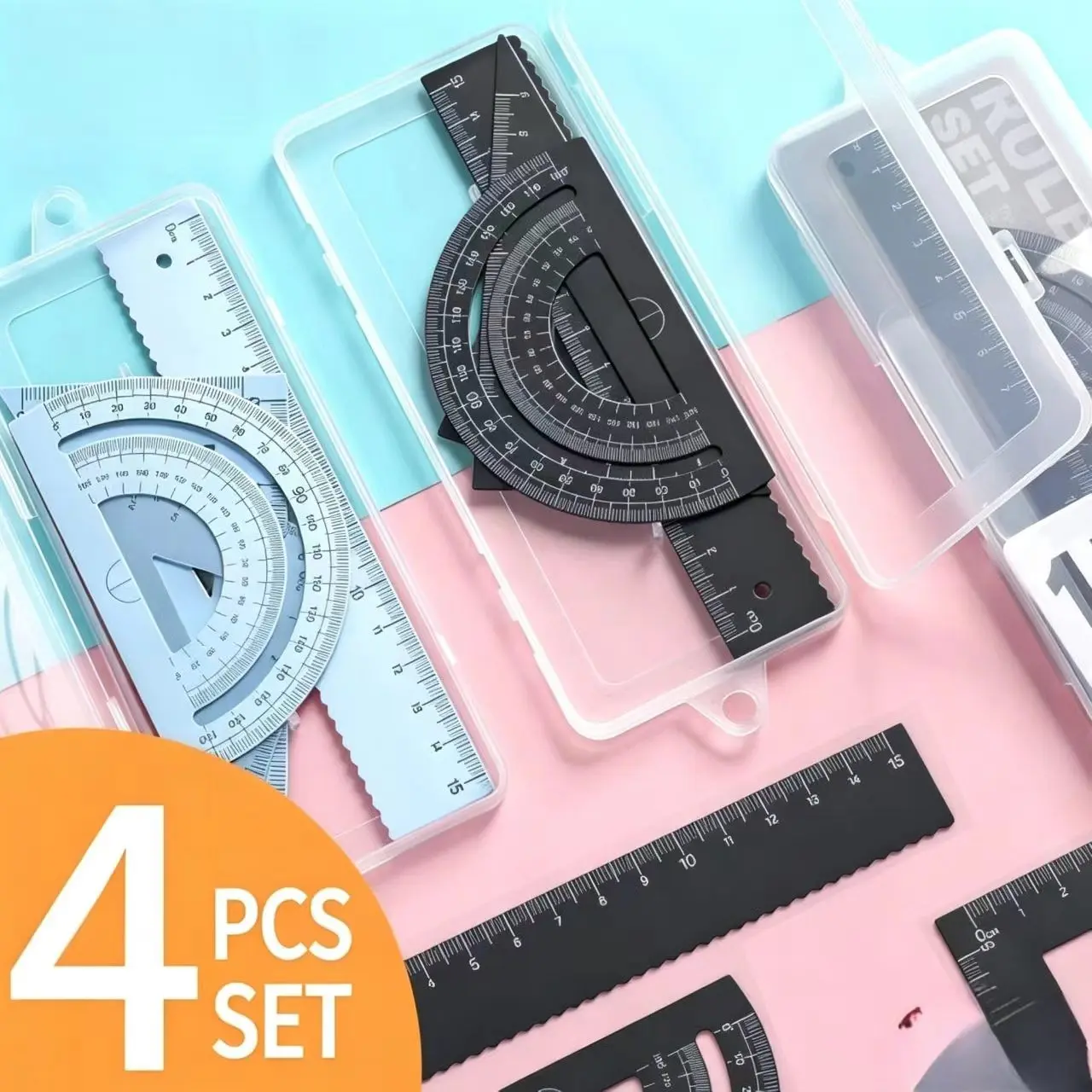 4pcs Set Rulers for Elementary and Middle School Students, Precision Measurement Tools, Metal Material, Exam Essentials, Learning Supplies