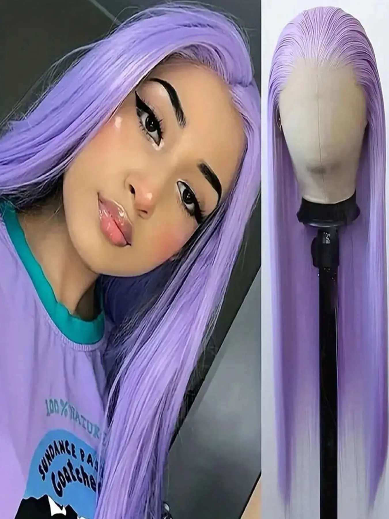 26 Inch Purple Premium Synthetic Hair Lace Front Wig Long Straight Light Purple Wig Pre Plucked Natural Hairline Heat Resistant Fiber Hair Wig for Fashion Women Daily Wear Wig Party Halloween Synthetic Wigs