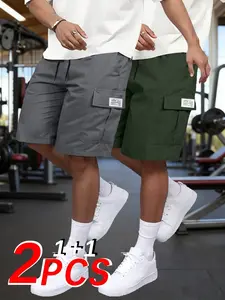 Men's 2-Pack Casual Sport cargo shorts, and Loose Fit Multi-Pocket Adjustable Drawstring Sports Shorts, Comfortable and Stylish