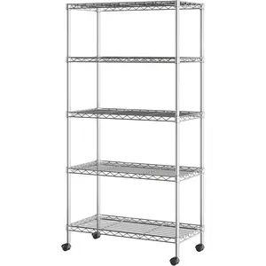 Seville Classics 5-Tier Wire Shelving with Wheels, 5-Tier, 30"" W x 14"" D (NEW MODEL), Chrome Plating, Plated Steel