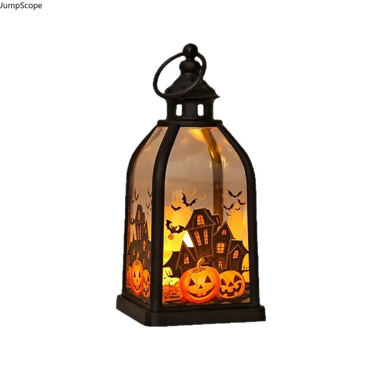 4 Styles Vintage Halloween Flickering Flame LED Hurricane Lantern, Silhouette Shadow Candle Lamp For Bar Party Home Porch Decor Holiday Gift
