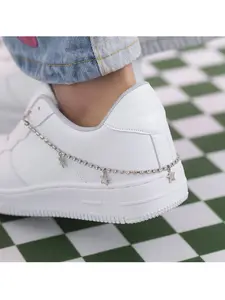 Fashion Dual-Layer Shoe Chain, Canvas Shoe Laces, Simple Hip-Hop Style, Metal Heart Pentagon Star Shoe Chain, All Seasons Punk Style