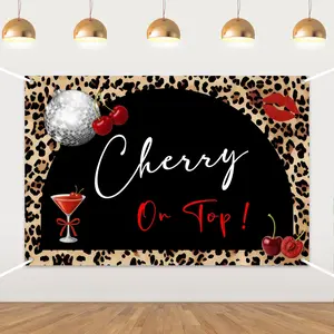 1Set Leopard Cherry on Top Backdrop Cheetah Print Party Decorations Leopard Cherry Backdrop for Girls Cherry Theme Bridal Shower Birthday Bachelorette Decors Party Supplies Photo Booth Props 5  3ft