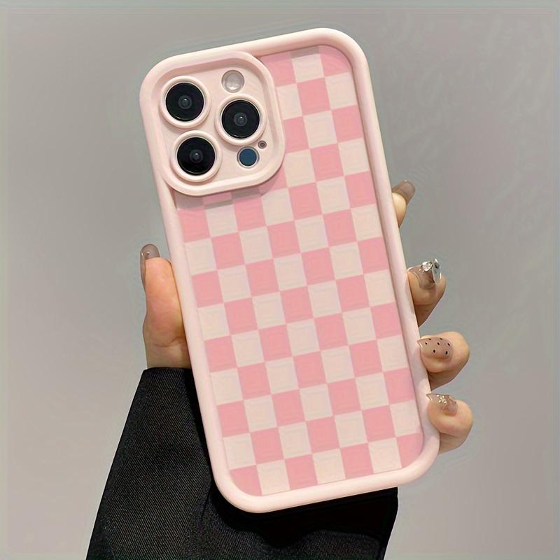 Phone Case - A Pink Checkered Matte Full-Body Protective Case Designed to Prevent Drops And Shocks, Compatible with iPhone 17 E Air Pro ProMax iPhone16 15 14 Plus 13 12 Mini 11 X XS XR