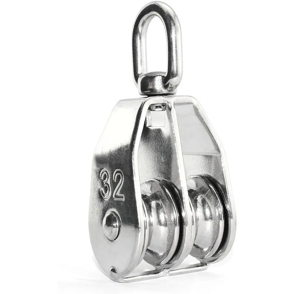 1PCS Lifting Double Pulley Stainless Steel Heavy Duty Double Wheel Swivel Lifting Rope Pulley Block M32