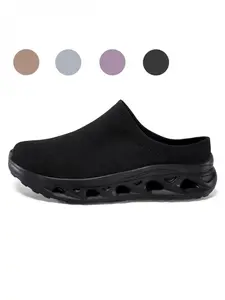 Couple Breathable Knit Hollow Mule Slides, Lightweight Shock-absorbing Platform Walking Sandals