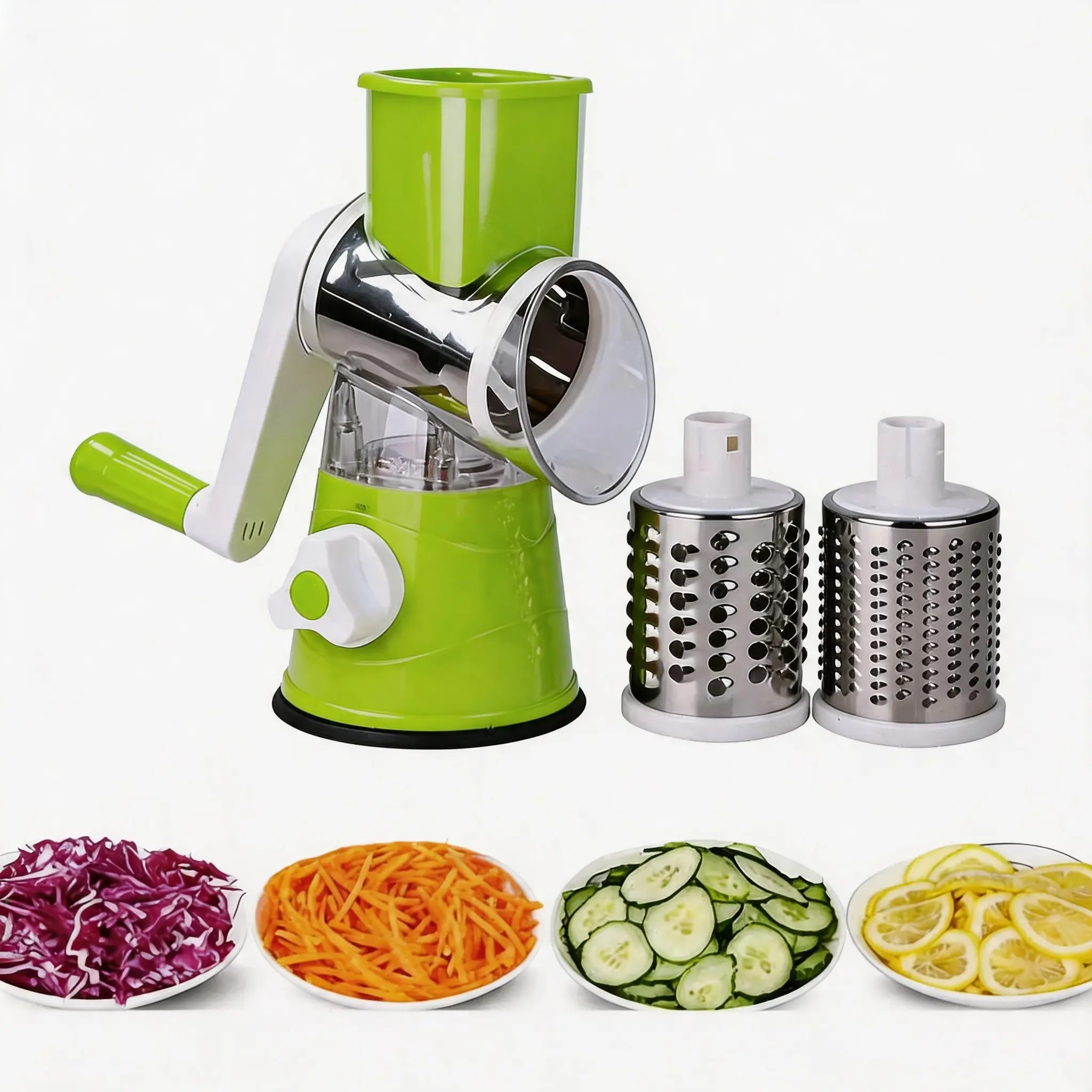 Multi-Functional Vegetable Chopper, Hand Crank Rotary Grater, Three-In-One Drum Cutter, Stand-Up Four-In-One Slicer, Cucumber Slicer, Kitchen Tool