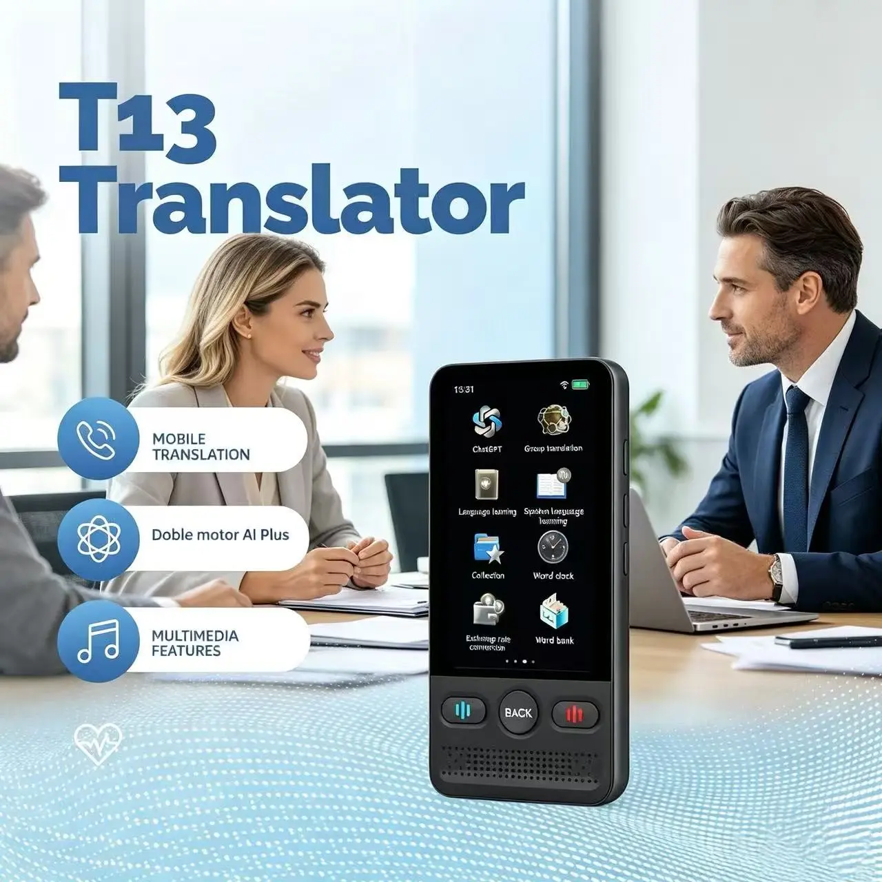 Ai Touchscreen Translator Device, Supports 138 Languages, Real-Time Voice & Image Translation, Offline Mode, Rechargeable Microphone