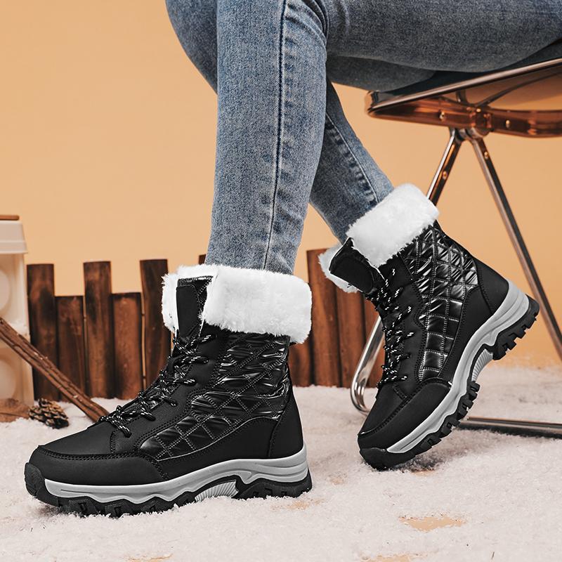 Women's Winter Snow Boots Waterproof Leather Faux Fur Lined Lace Up Ankle Booties Black Casual Warm Lightweight Anti-Slip Rubber Outsole Padded Soft Stylish Walking Shoes for Snowy Days Footwear White SpringStatements