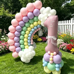 113 Piece Macaron Rainbow Number Balloons Set, Balloon Decorations Kit, 32 Inch Numbers 0-9, Party Decor for Birthday, Wedding, Kids' Festival