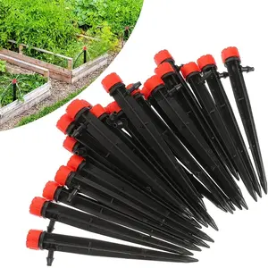 100 Pcs Garden Sprinklers, 360-Degree Adjustable Automatic Drip Irrigation Drippers with 5-Inch Heavy-Duty Plastic Arrow Ground Stakes, 8-Hole Flow Control Heads for Garden, Greenhouse Watering Systems