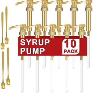 10 Packs Coffee Syrup Pump Dispenser,Fits 25.4 Oz/750ml Coffee Flavoring Syrup Bottles,No Dripping, Fits  & Coffee Bar Drinking Mixes,Free 4 Golden Spoons