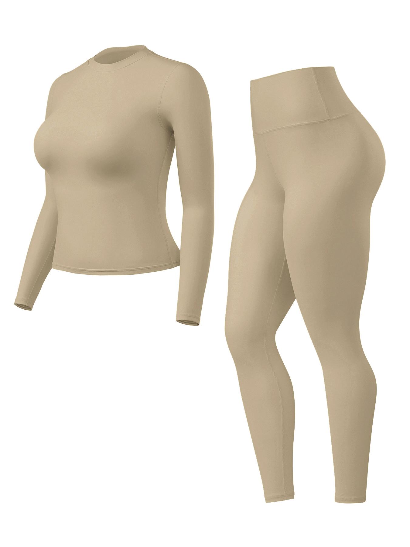 Women's High-Waisted 25'' Inseam Sporty Leggings Set, Long Sleeve Top & Yoga Pants, Elastic Fabric Comfortable Workout Set, Yoga Gym Outfits, Ideal for Gym & Daily Wear, High Stretch Sporty