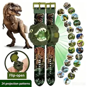 Toddler Dinosaur Learning Digital Watch Toy - 24-Image Projector, Silent Time-Telling Teaching, Comfort-Adjustable Soft Strap, Cute Cartoon Design, Educational Gift for Kindergarten Kids