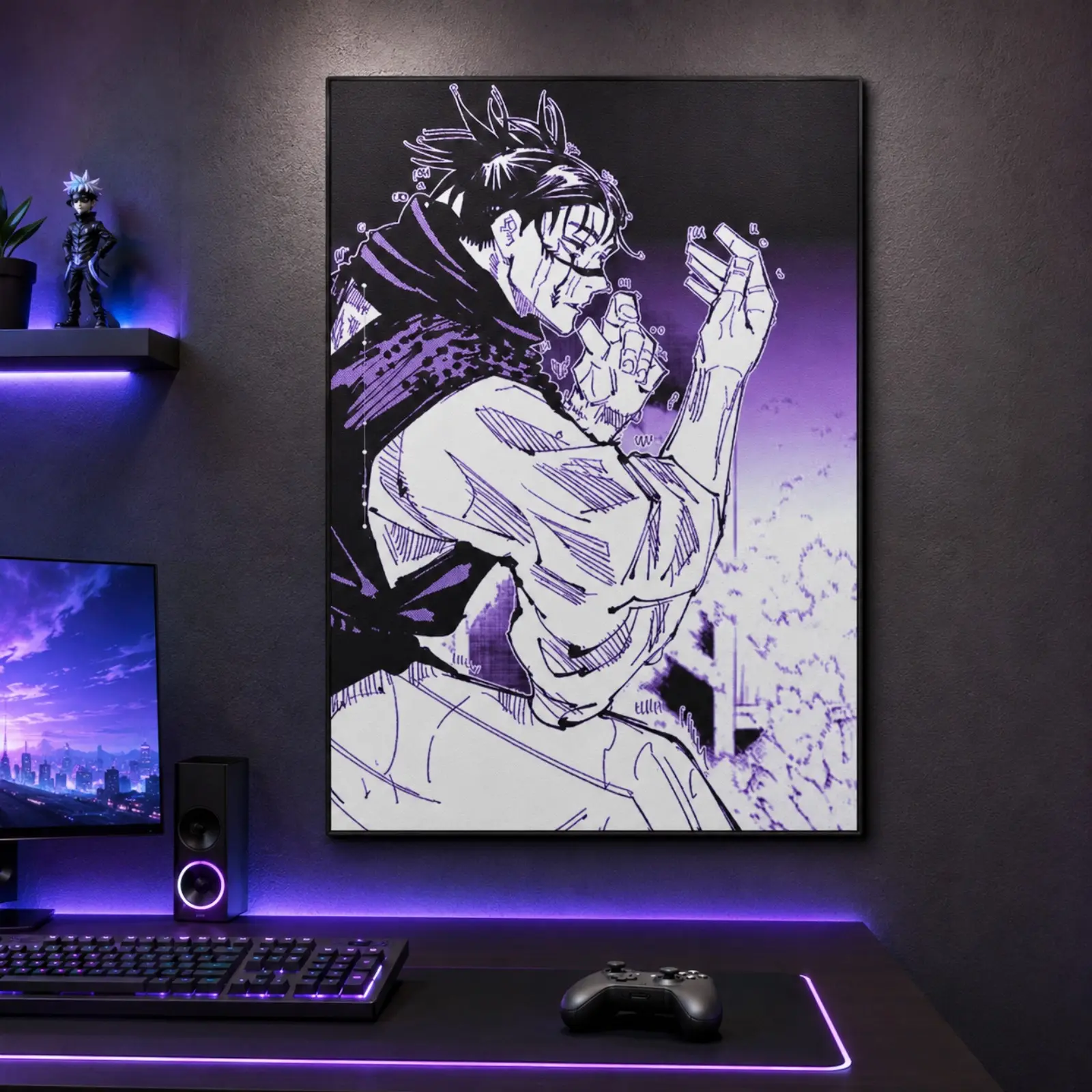 Jujutsu Kaisen Choso Canvas Wall Art Poster,Purple Black Anime Character Poster, Japanese Manga Print for Gaming Room, Bedroom and Dorm Decor, Gift for Anime Fans, Framed or Unframed