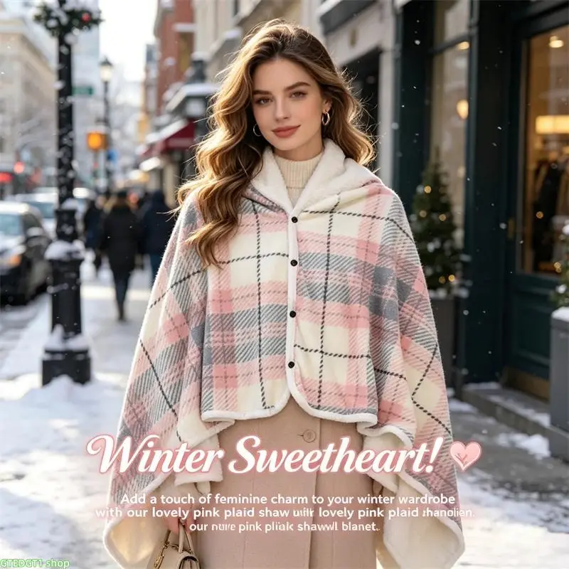 Plaid Polar Fleece Wearable Blanket for Adults, Soft Sleeveless Thermal Shawl Wrap with Button Closure for Reading and Lounging, Indoor, Sleeveless Wrap homedecor, General Use For Adults