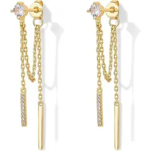 New Style Pendant Chain Earrings Copper Micro Inlaid Cubic Zirconia Ear Pins Long Women's Temperament Versatile Earrings