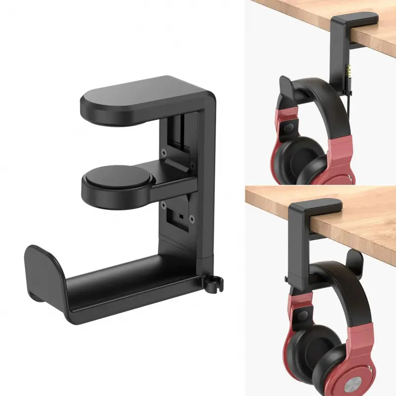 Gaming Headphone Holder for Home Supplies, Under Desk/Study/Bedroom Rotating Hook Mount with Adjustable Arm Clamp, Built-in Cable Loop Organizer, Headphones