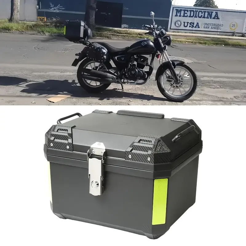 1 piece of JCJX black motorcycle tailcase with 45-liter ABS helmet and equipment top box, universal motorcycle luggage box, adjustable strap, large capacity, rear part, Motorcycle Accessories | Heavy-duty motorcycle helmet storage box