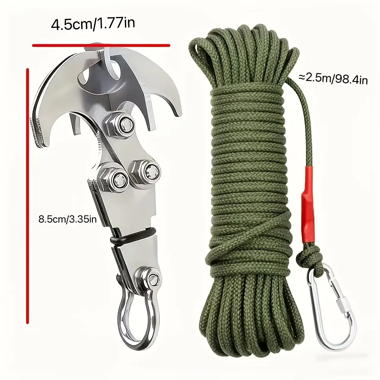 2pcs Hooks with Rope, Multi-Purpose Outdoor Stainless Steel Folding Hooks, All-Season Use, Four-Claw Design for Durability, Ideal for Home Use to Hang Small Items, Kitchen, Garden, Indoor, Outdoor, Tool Shed, Versatile for Hiking Backpacks, Camping