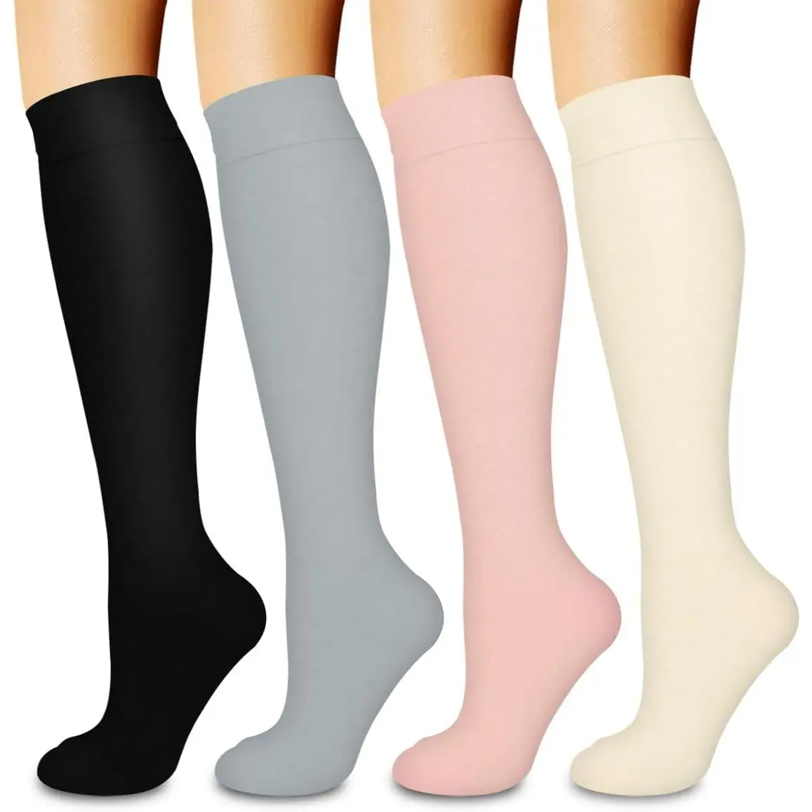 4 Pairs Compression Socks  Women & Men Circulation 15-20mmHg -Best Support  Nursing, Athletic, Cycling, Flight