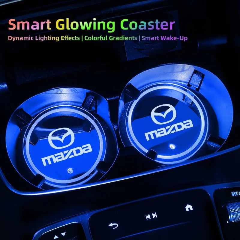 LED Car Cup Holder Light Luminous Coaster Water Cup Pad Automotive Interior Accessories Car Interior Accessories For Mazda 2 6 CX-5 CX-80 CX-70 CX-90 MX-30 CX-60 CX-50 CX-30 BT-50 e-TPV CX-3 CX-8 ATENZA CX-9 CX-7 MX-5 Mazda 5 3 RX-8