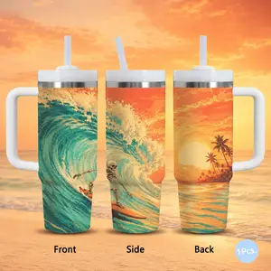 Vibrant Psychedeli Skeleton Surf  Vacuum Flasks 40oz Stainless Steel Vacuum Insulated Tumbler with Handle & Straw | Long-Lasting Cold & Heat Retention, Leak-Resistant | For Iced Coffee, Water, Office, Gym & Travel