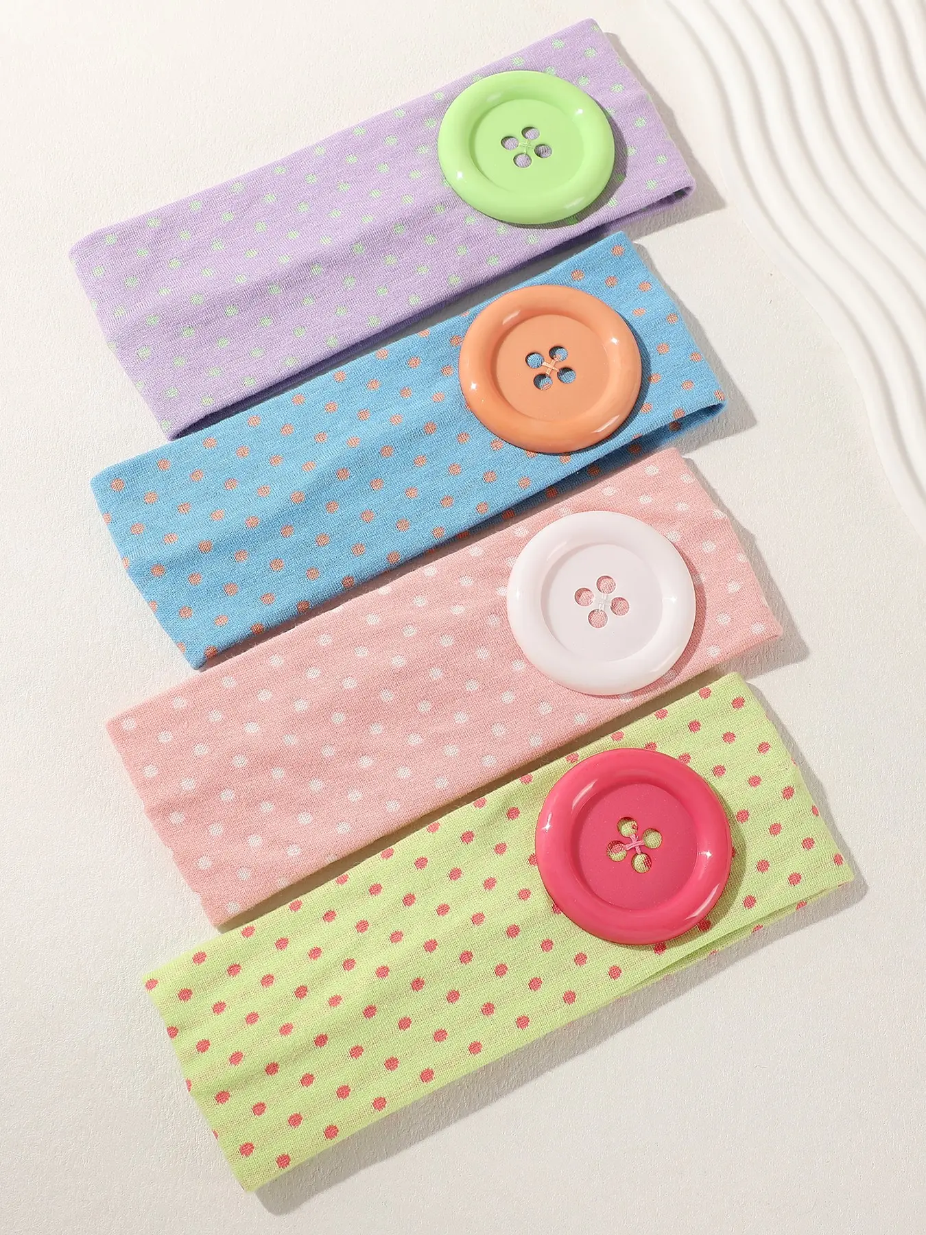 4pcs Multicolor Polka Dot Button Hairbands, Soft Elastic Anti-Slip Workout Headbands Sports Yoga Accessories, Millennial Style Headwear Non Slip Headbands