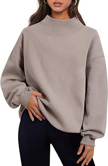Women's Oversized Turtleneck Sweatshirt Long Sleeve Pullover Grey Cute FallFreshness TikTokShopBlackFriday CyberMonday Comfortable Relaxed Fit Cotton