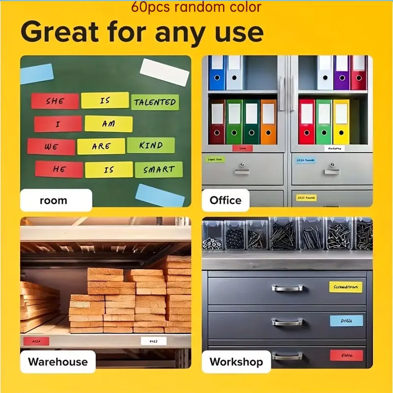 60pcs Colorful Magnetic Labels, Waterproof Write-On Whiteboard Stickers, Ideal for Fridge, Office, Garage, Freezer, Shelves, Random Colors