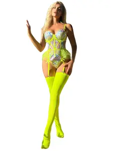 Date Night Tropical Vibe | Neon Green Floral Embroidered Elastic Lingerie Set | Playful Seductive Intimate Wear