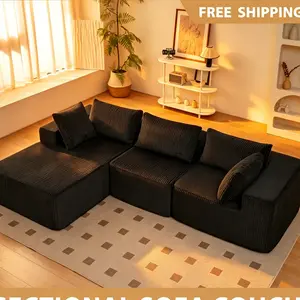 [Sectional Sofa Couch] shaped Modular Sectional Sofa, Compressed Corduroy Fabric, Modern Style Living Room Sofa Bed, Space-Saving Recliner Design - Convertible Corduroy Sectional Sofa