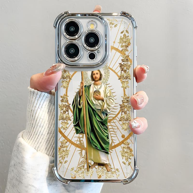 St. Jude Pattern Phone Case , Electroplated Cover with Airbag Shockproof Soft TPU Cover Suitable for IPhone X 11 12 13 14 15 16 17 Pro Max Plus Air San Judas