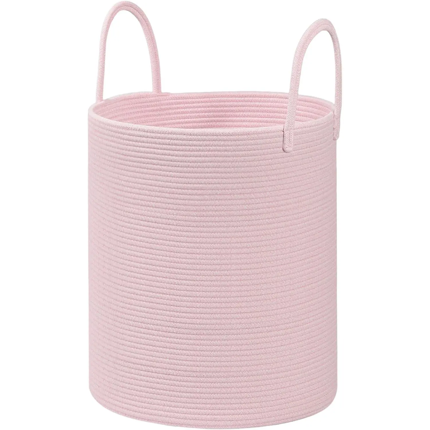 Pink Cotton Rope Laundry Basket with Handles - 60L Large Collapsible Hamper Laundry Basket, Sturdy Indoor Storage Organizer for Living Room, 15"x15"x18"
