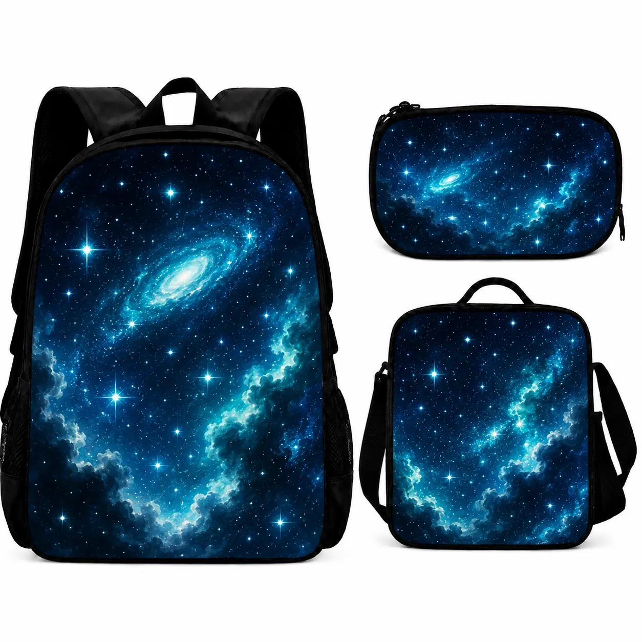 Galaxy Backpack Set for Kids, 3 Piece Space School Bookbag with Lunch Bag and Pencil Case, Starry Night Universe Print Backpack for Boys Girls, Elementary Middle School Bag, Back to School Travel Daypack, Cool Astronomy Student Bag Gift for Daily Use