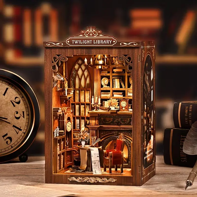Handmade DIY Mini House Book Nook Kit, 3D Assemble Miniature Building Bookend Insert Decor, Creative Micro Scene Puzzle Ornament, Unique Holiday Present For Birthday, Halloween, Christmas And New Year