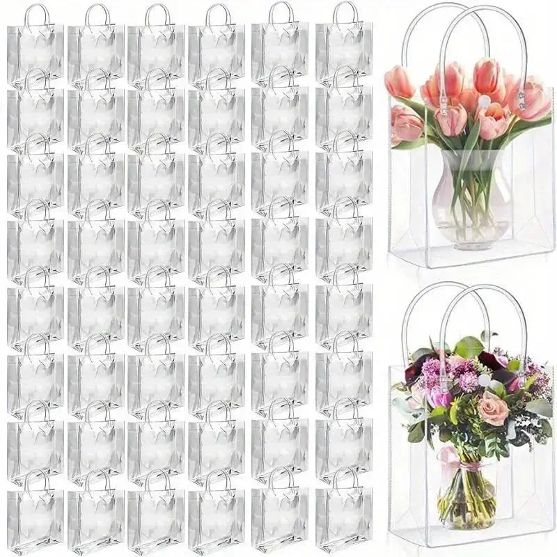 20/30PCS Clear PVC Gift Bags With Handles, Reusable Transparent Goodie Bags For Wedding & Birthday Party Favors