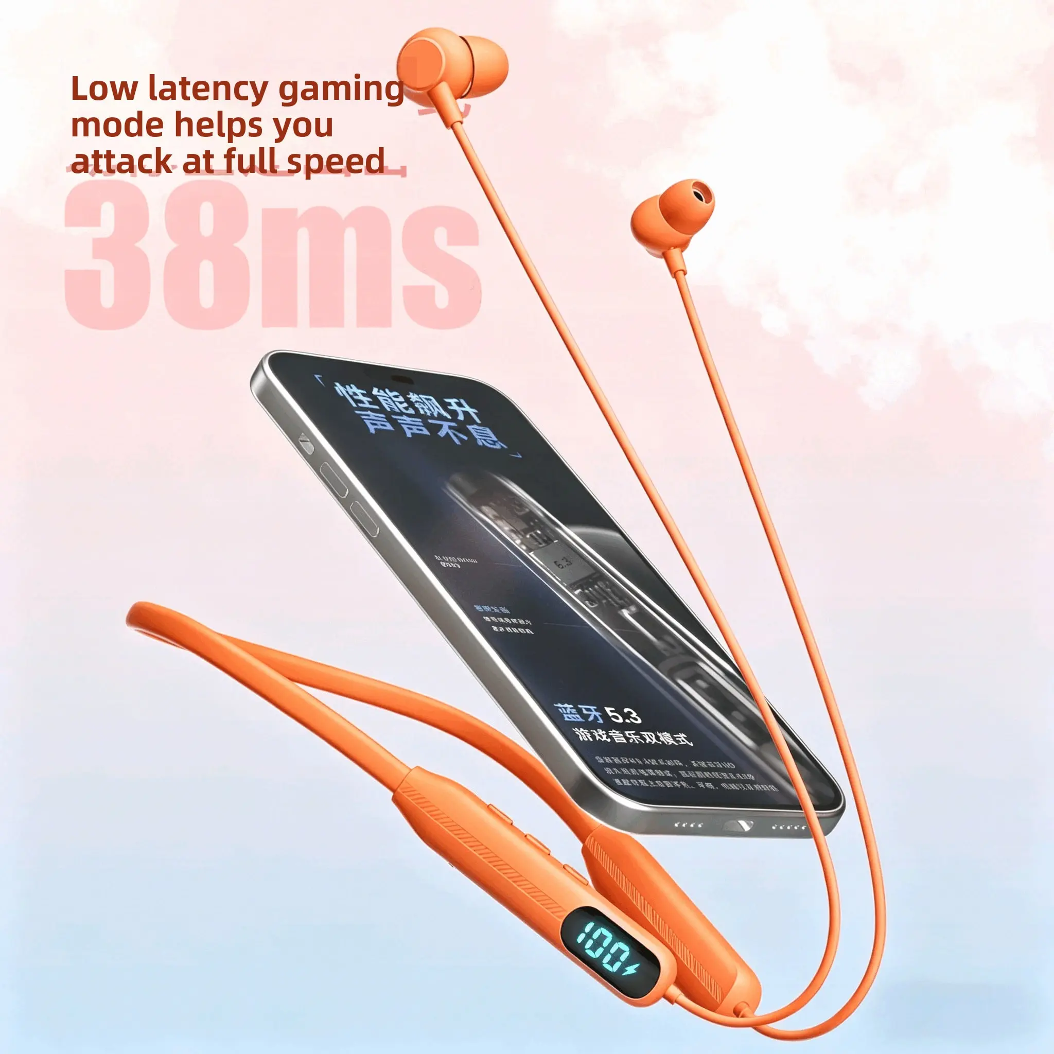 Wireless Bluetooth Neckband Earbuds, Neck‑Hanging Sports Headphones with LED Digital Power Percentage Display, Sweat‑proof In‑Ear Earphones, Clear Call Microphone, Long Battery Life, Suitable for Jogging Gym Travel Daily Use, Compatible with iOS Android D